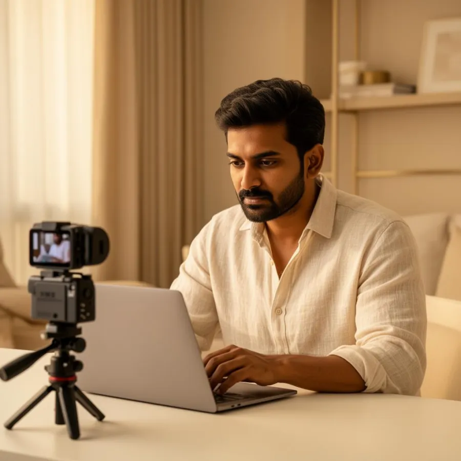 Man recording a course from his home studio